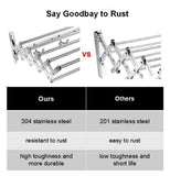 Merya Folding Clothes Drying Rack Wall Mount, Retractable 304 Stainless Steel Laundry Drying Rack/Bathroom Towel Rack with Hooks, Rustproof Space-Saving Clothes Hanger Rack for Indoor Outdoor Use