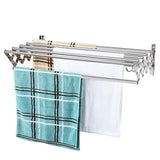Merya Folding Clothes Drying Rack Wall Mount, Retractable 304 Stainless Steel Laundry Drying Rack/Bathroom Towel Rack with Hooks, Rustproof Space-Saving Clothes Hanger Rack for Indoor Outdoor Use