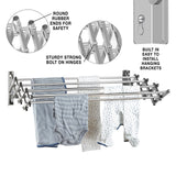 Stainless Steel Wall Mount Laundry Drying Rack: Retractable Fold Away Clothes Dry Racks, Easy to Install Design - 22.5 Linear Ft, 60 lb Capacity, Extended Size: 34” X 24” X 8.5”