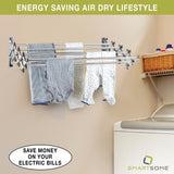 Stainless Steel Wall Mount Laundry Drying Rack: Retractable Fold Away Clothes Dry Racks, Easy to Install Design - 22.5 Linear Ft, 60 lb Capacity, Extended Size: 34” X 24” X 8.5”