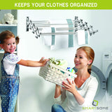 Stainless Steel Wall Mount Laundry Drying Rack: Retractable Fold Away Clothes Dry Racks, Easy to Install Design - 22.5 Linear Ft, 60 lb Capacity, Extended Size: 34” X 24” X 8.5”