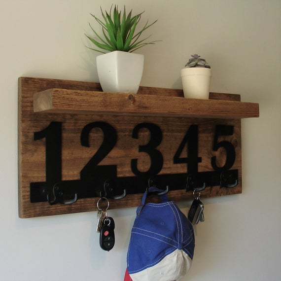 Rustic Entryway Coat Rack Shelf with Matte Black 12345 and 5 Dual Hooks by KeoDecor