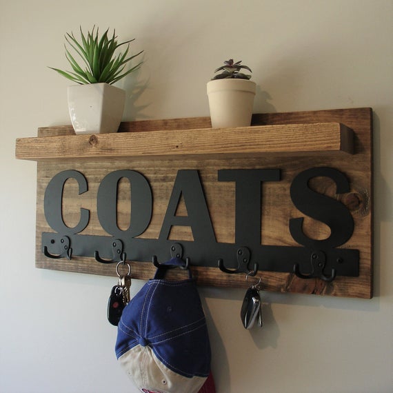 Rustic Entryway Coat Rack Shelf with Matte Black COATS and 5 Dual Hooks by KeoDecor