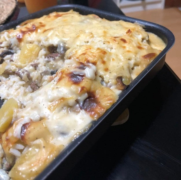 Potato gratin (Mushrooms and minced Meat)