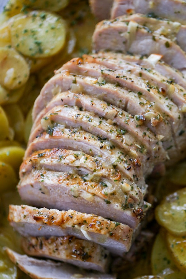 Garlic Pork Loin Roast Recipe with Potatoes