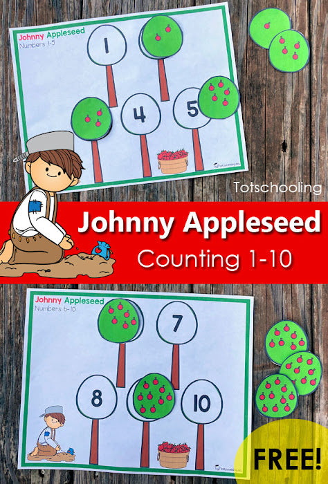 Johnny Appleseed Counting Activity for Preschool