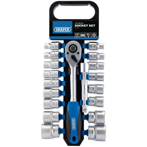 Draper 1/2" Sq. Dr. Metric Socket and Ratchet Set (19 Piece)