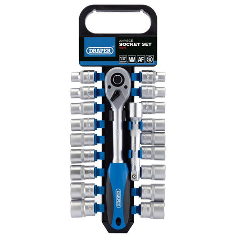 Draper 1/2" Sq. Dr. Combined MM/AF Socket and Ratchet Set (20 piece)