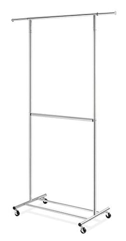 Whitmor Heavy-Duty 2-Rod Extendable Clothing Garment Rack, Chrome