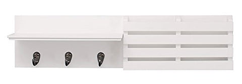 kieragrace Sydney Wall Shelf and Mail Holder with 3 Hooks, 24-Inch by 6-Inch, White