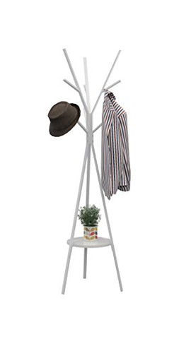 Homebi Coat Rack Hat Stand Free Standing Display Hall Tree Metal Hat Hanger Garment Storage Holder with 9 Hooks for Clothes Hats and Scarves in White,17.72" Wx17.72 Dx70.87 H