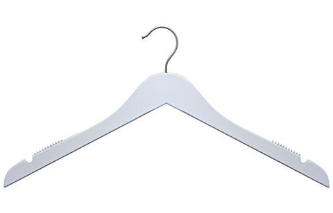 NAHANCO 20117 Flat 17” Wooden Top Hanger with Brushed Chrome Hook, White (Pack of 100)