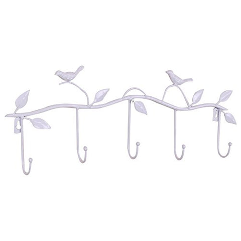 New Hot Iron Birds Leaves Hat/Towel/Coat Wall Decor Clothes Hangers Racks With 5 Hooks White