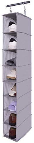 Amelitory 8 Shelf Hanging Shoe Shelves Organizer Shoe Holder for Closet Fabric,Gray