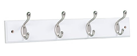 BirdRock Home Oval Hook Coat and Hat Rack - 4 Hooks - Wall Mount - White Finish - Satin Nickel Hooks