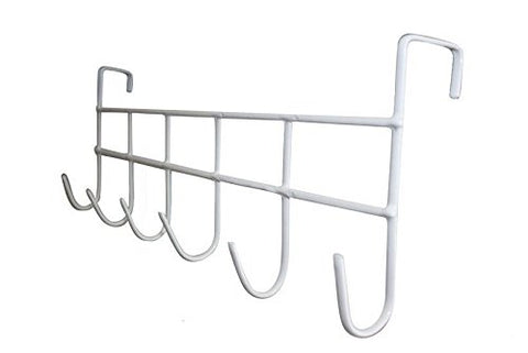 Bath Towel Hooks White Over The Door Home Bathroom Coat Towel Hanger Rack 6 Hooks Hanging Rack Holder Steel Plastic 16" x 8" 1 Pcs