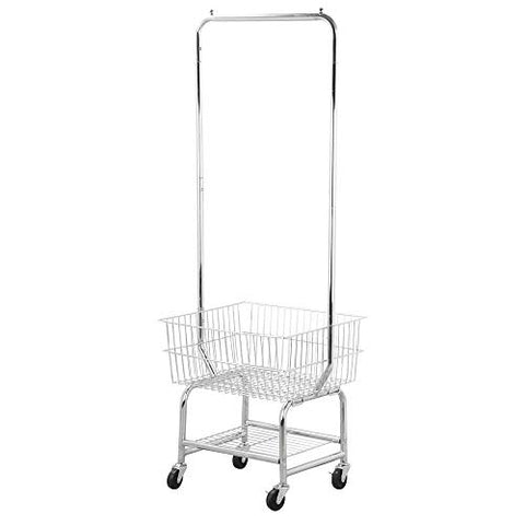 Selva 2 Tiers Rolling Garment Organizer Laundry Cart w/Storage Basket Double Pole Rack Hamper| Heavy Duty 100lbs Capacity Sleek Smooth Surface | for Hotels Restaurants Home Office Apartment Factory