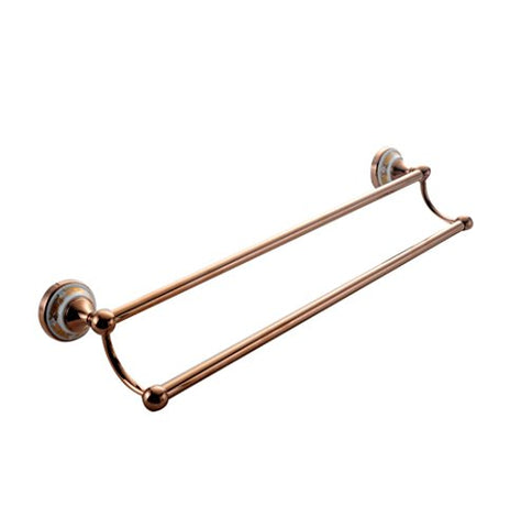 Ping Bu Qing Yun Towel Rack - Copper Chrome, European Rose Gold Printed Base Bathroom Hardware Pendant 2 Pole Towel Rack, Suitable for Bathroom, Bathroom, Home - 62x17X6.5cm Towel Rack