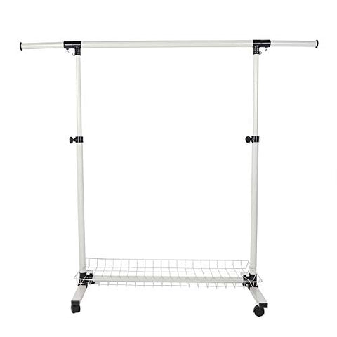 GOTOTOP Single Rail Clothing Garment Rack with Wheels Height Adjustable Collapsible Clothes Rack Max Load Capacity