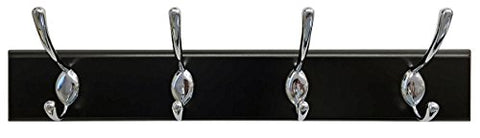 Headbourne 18-Inch Black Rail/Coat Rack with 4 Chrome Double Hooks