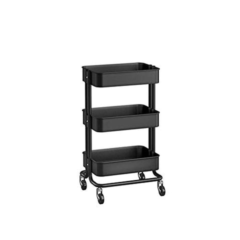 TLTLSNJ Shelf, Three-Tier Storage Cabinet Multi-Layer Nordic Belt Roller Skating Removable Storage Rack Finishing Cabinet (Color : Black)