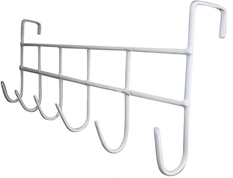 Supply Guru Over The Door Hook, Organizer Rack, Hanging for Coats, Hats, Robes, Towels, 6-Hooks, Vinyl Coated White.