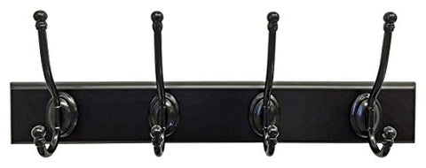 Headbourne 18-Inch Black Rail/Coat Rack with 4 Antique Bronze Double Hooks