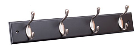 BirdRock Home Oval Hook Coat and Hat Rack - 4 Hooks - 17 Inches - Wall Mount - Decorative Home Storage - Entryway Foyer Hallway Bathroom Bedroom Rail - Black Finish - Satin Nickel Hooks Bathroom Rail