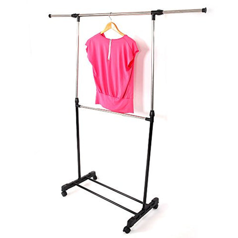 HOBBYN Clothing Rack,Single-bar Horizontal-Stretching Stand Clothes Rack Black