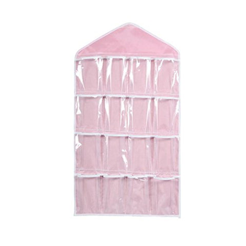 Clearance Hanger Storage,AIEason 16Pockets Clear Hanging Bag Socks Bra Underwear Rack Hanger Storage Organizer (Pink)