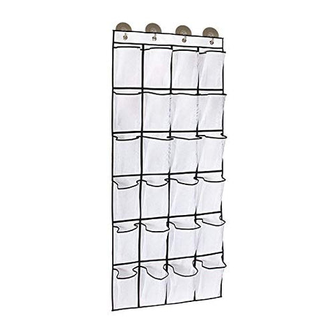 Reincome Over The Door Shoe Organizer 24 Pockets Non-Woven Fabric with 4 Adhesive Hooks Heavy Duty for Hat Gloves and Scarf Mesh Hanging Shoe Organizer, White