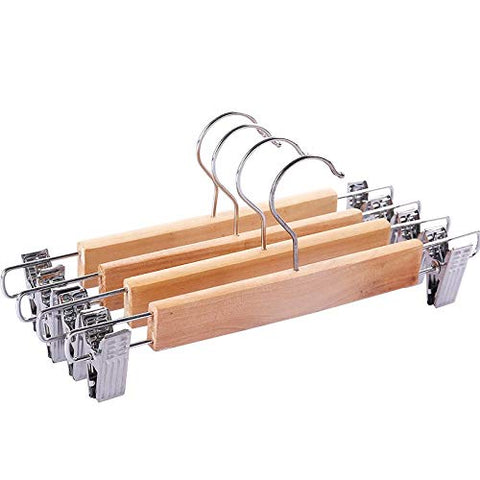Solid Wooden Pant Skirt Hangers with 2-Adjustable Anti-Rust Clips, 10-Pack,long32cm
