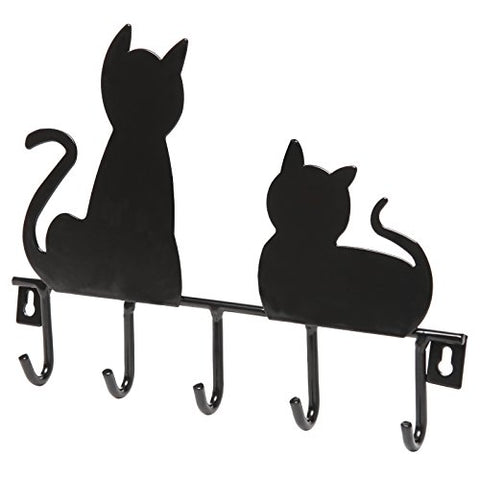 MyGift Black Metal Wall-Mounted Cat Design 5-Key Hook Rack