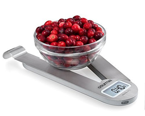 Gourmia GKS9165 Stainless Steel Folding Scale Compact Electronic Kitchen Scale With Hanger Hook & Tare Function - Battery Included