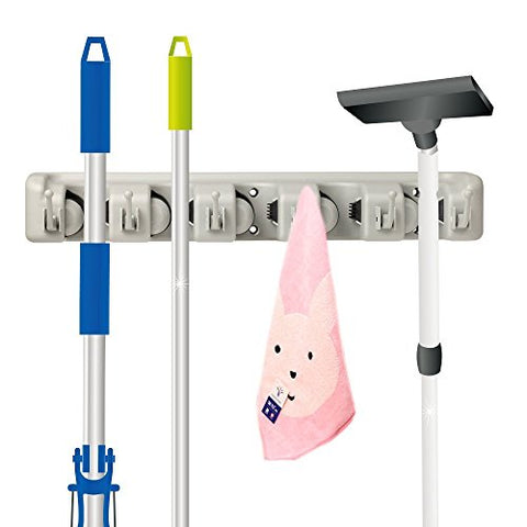 Smart&Cool Mop and Broom Holder, Wall Mounted Garden Tool Storage Tool Rack Storage & Organization for Your Home, Closet, Garage and Shed (5-Position)