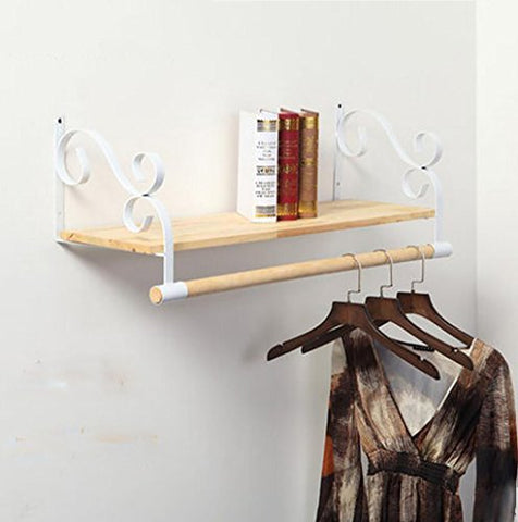 Ymj Iron Wooden Side Hangers, Clothes Shop Wall Clothes Wall Hanging Show Clothing Shelves Solid Wood Retro Racks Shelves (Color : White, Size : 1.2m)