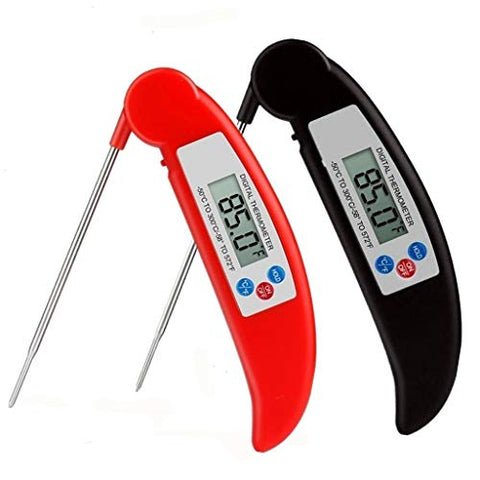 Digital Meat BBQ Thermometer 2 Pack UPGRADE Magnetic Instant Read Thermometer Cooking Thermometer for Kitchen Grilling Food Milk Candy and Bath Water, Food Grade Stainless Steel Probe Red Black