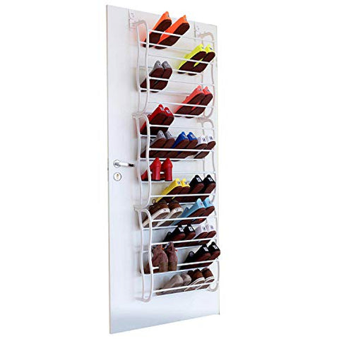 Fancy Buying 36-Pair Shoes Over The Door Rack Holder - Fold Up Non Slip Bars Shoe Rack Multifunction Combination- White