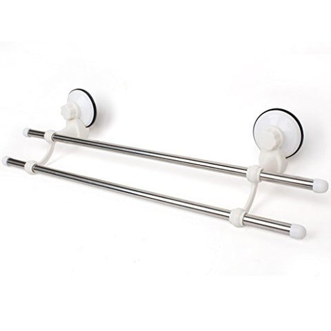 Ping Bu Qing Yun Towel Rack - Stainless Steel, Double Rod, Punch-Free, Wall-Mounted Bathroom Suction Cup Towel Holder, Suitable for Bathroom -61x16x11cm Towel Rack