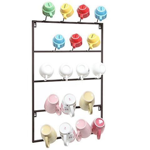 MyGift 5 Tier Brown Metal Wall Mounted Kitchen Mug Hook Display/Cup Storage Organizer Hanger Rack