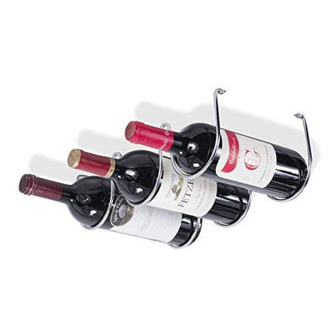 Under Cabinet Wine Rack and Liquor Bottle Holder Chrome Finish Kitchen Countertop Organizer (3 Bottles)