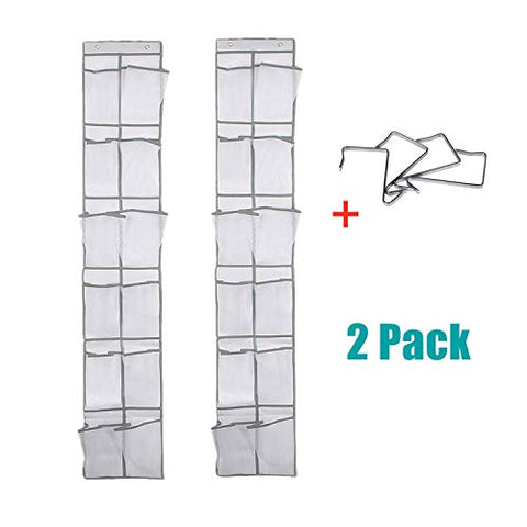 NXqilixiang Over The Door Shoe Organizer Hanging Shoe Hanger with 12 Large Clear Mesh Pockets for Narrow Closet Door for Storage Men Sneakers Women High Heeled Shoes Slippers Kids Toy White 2 Pack