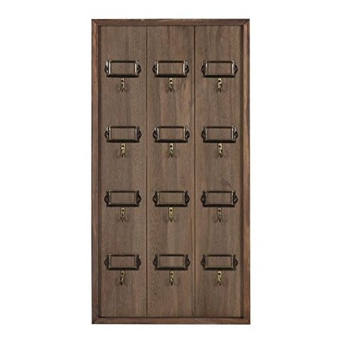 Kate and Laurel Farmhouse 12 Key Holder Wood Wall Plaque, Rustic Brown