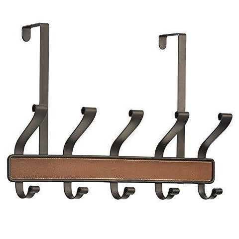InterDesign Laredo Over Door Storage Rack – Organizer Hooks for Coats, Hats, Robes, Clothes or Towels – 5 Dual Hooks, Brown/Bronze