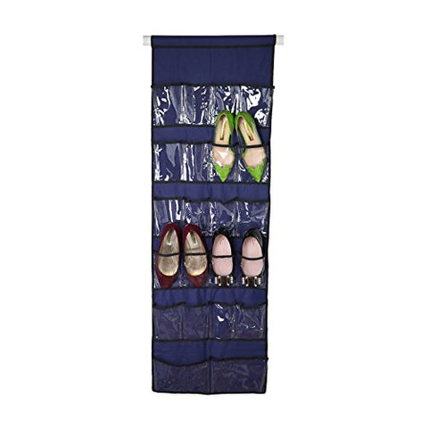 NuLink 22-Pocket Shoe Organizer Hanging Shoe Storage Unit for Closet or Garment Rack's Pole Use [Navy, for Max 1.5 inch Closet Pole (DO NOT Included Pole)]