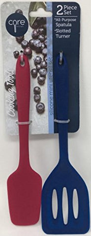 Core Kitchen 2-pc Set of Silicone Mini Utensil Set - Red All-Purpose Spatula & Navy Slotted Turner