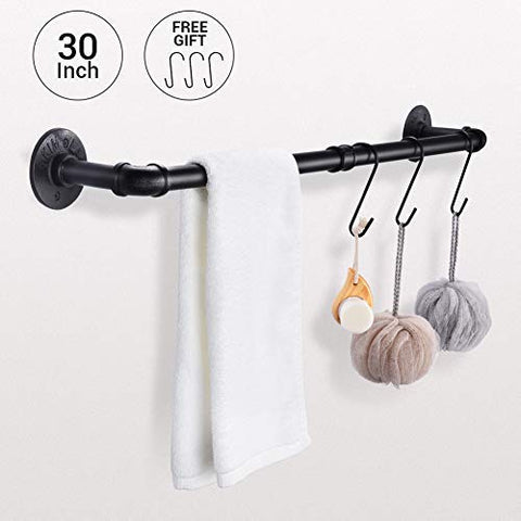 Pipe Black Towel Bar Wall Mounted Extra Long Bathroom Hardware Kitchen Cabinet Towel Rack Clothing Rods