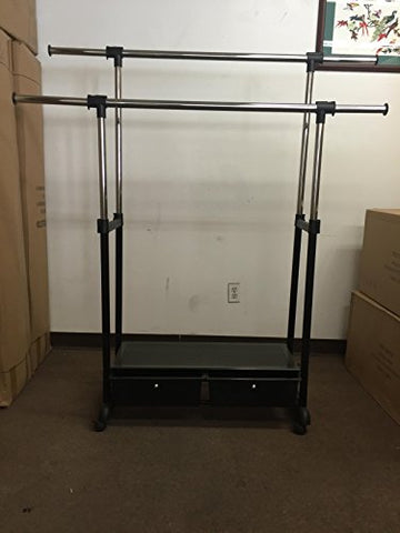 Chrome Deluxe Adjustable Garment Rack With 2 Drawers Bottom