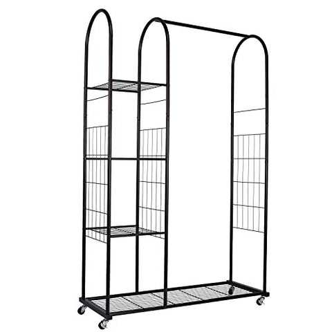 Mythinglogic Heavy Duty Clothing Garment Rack, Commercial Grade Clothes Rack with Wheels, Rolling Closet Organizer with 3 Tier Storage Shelves