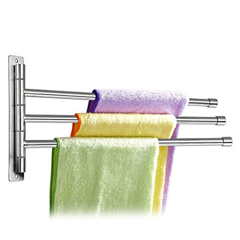 Sumnacon Wall Mounted Swing Towel Bar - Silver Stainless Steel Bath Towel Rod Arm, Bathroom/Kitchen Swivel Towel Rack Hanger Holder Organizer, Folding Space Saver Towel Rail (3 Bar)
